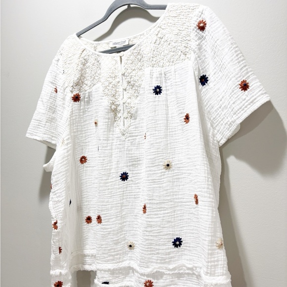 Coldwater Creek White Blouse with Floral Embroidery Cotton Gauze Relaxed Size 3X - Picture 3 of 6